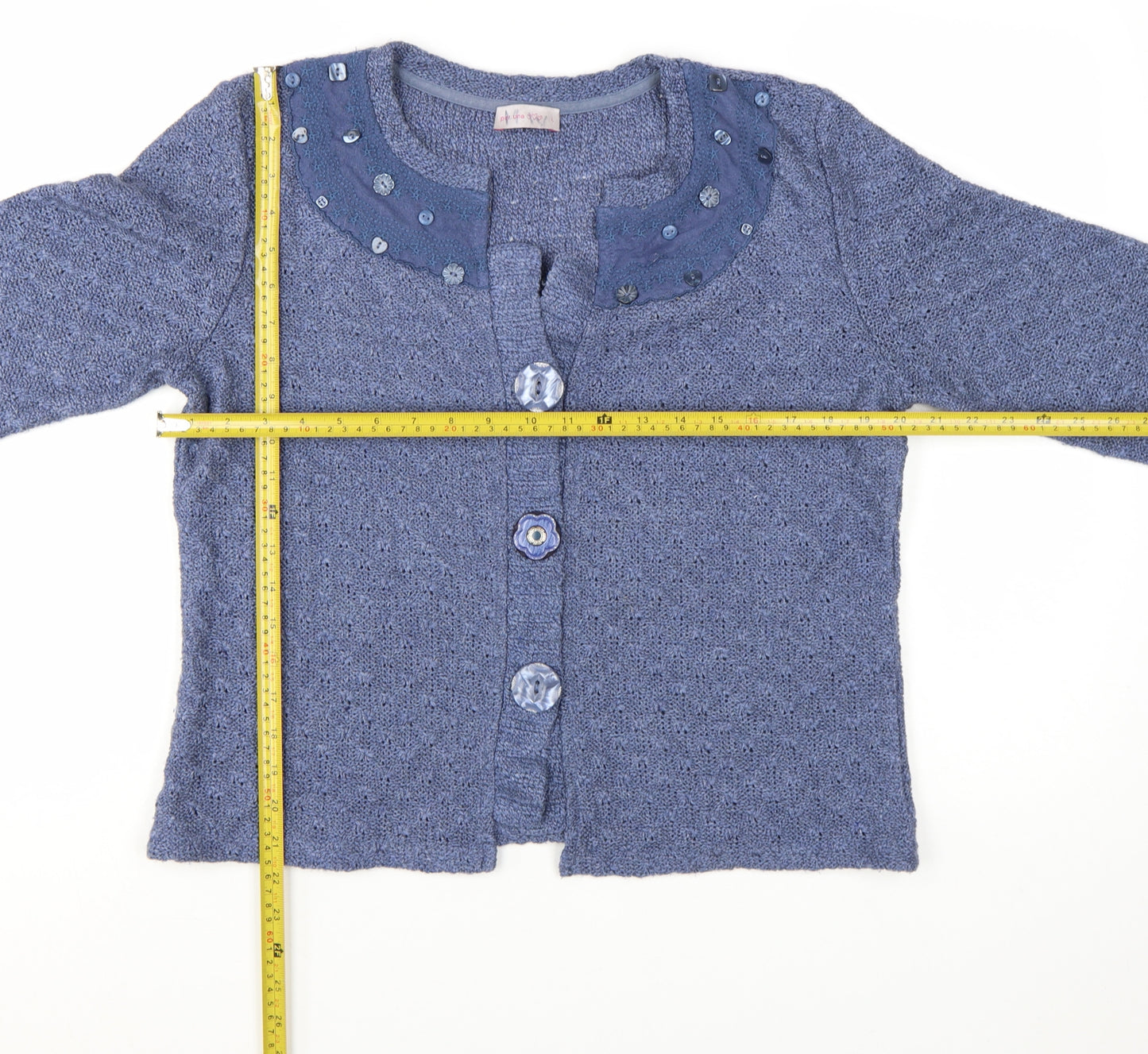 Marks and Spencer Per Una Blue Cardigan Women Large Beaded Knit 3/4 Sleeve