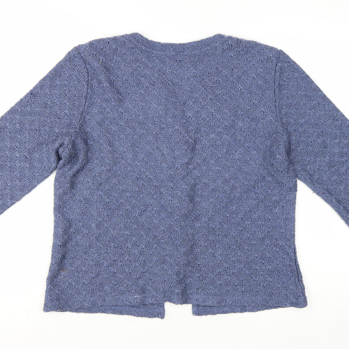 Marks and Spencer Per Una Blue Cardigan Women Large Beaded Knit 3/4 Sleeve