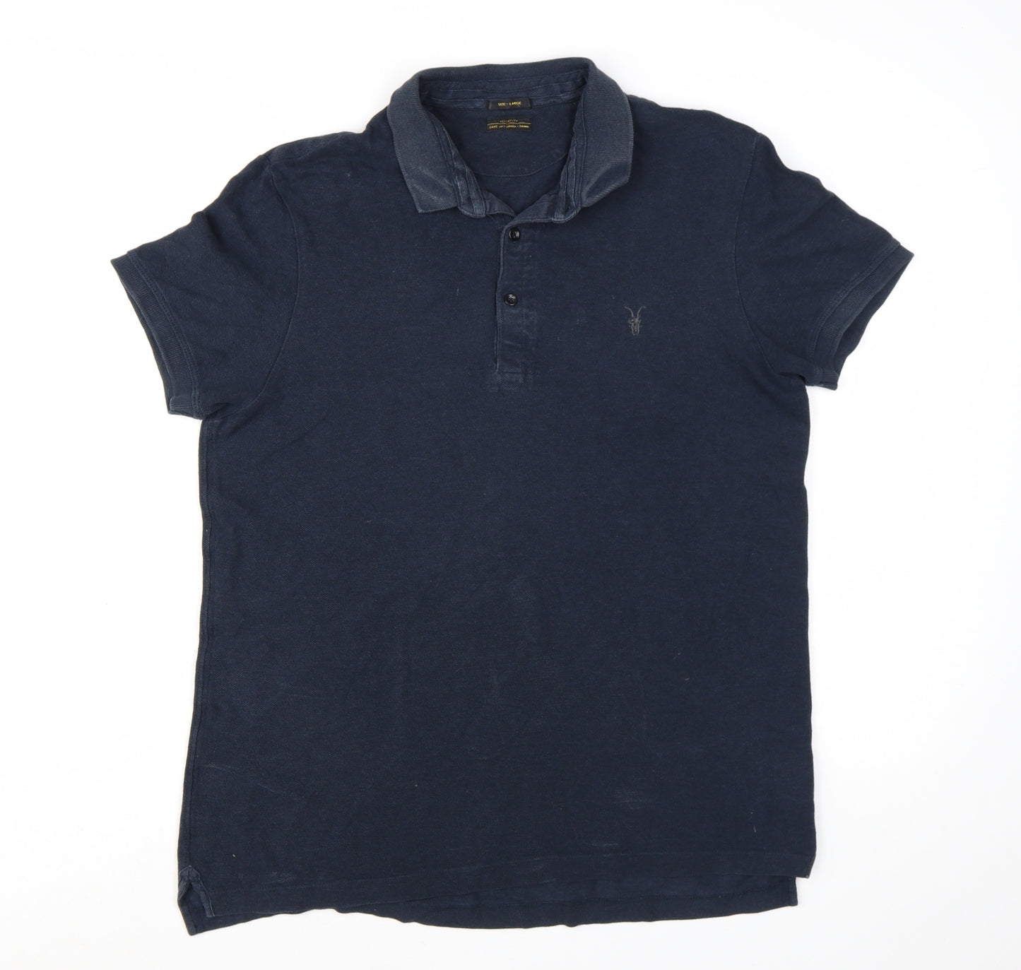 AllSaints Men's Blue Cotton Short Sleeve Polo Shirt Size L