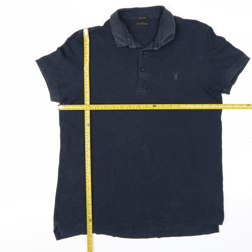 AllSaints Men's Blue Cotton Short Sleeve Polo Shirt Size L