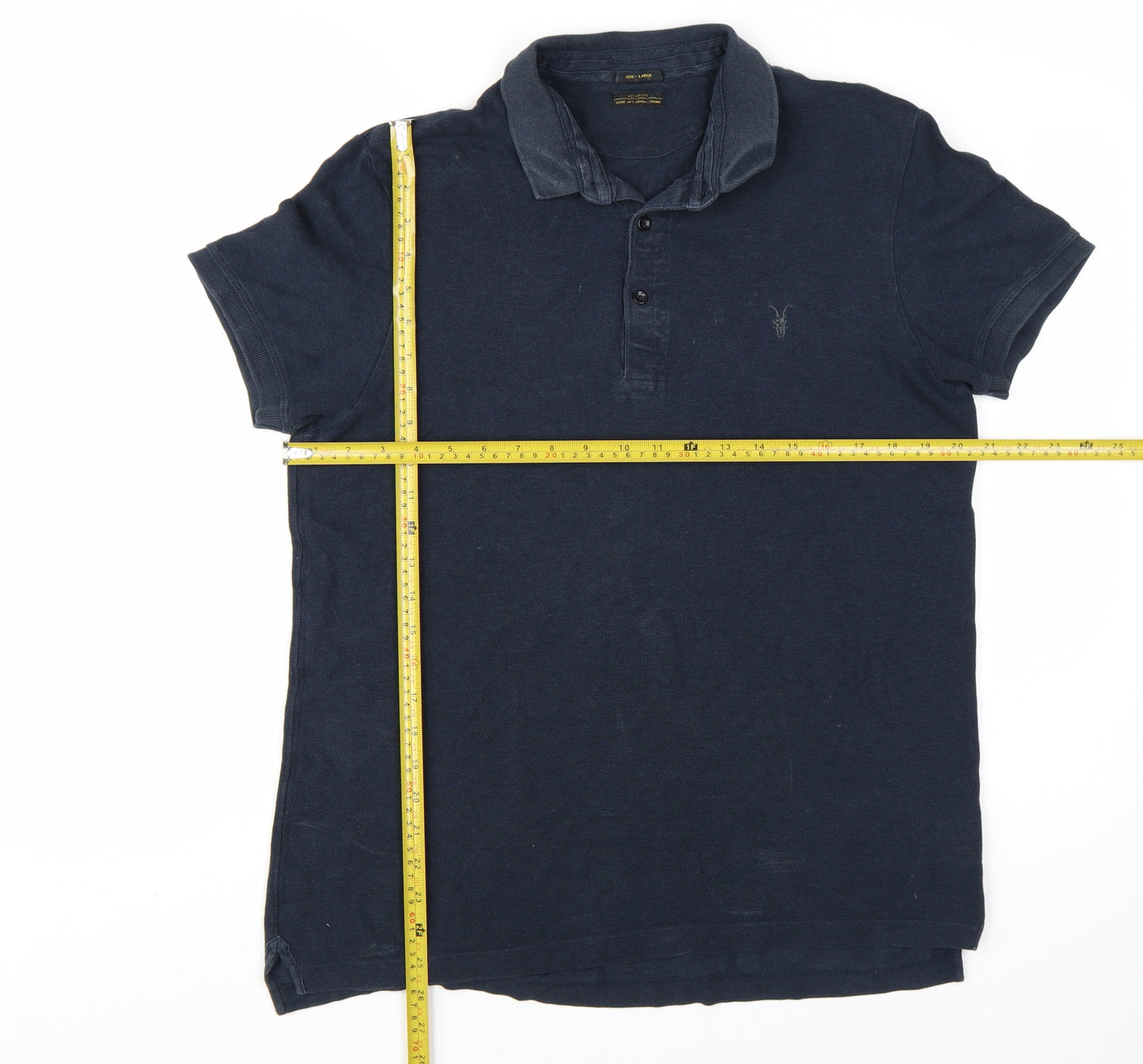 AllSaints Men's Blue Cotton Short Sleeve Polo Shirt Size L