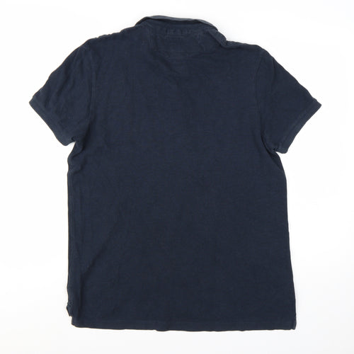 AllSaints Men's Blue Cotton Short Sleeve Polo Shirt Size L