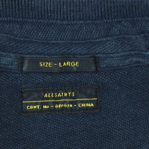 AllSaints Men's Blue Cotton Short Sleeve Polo Shirt Size L