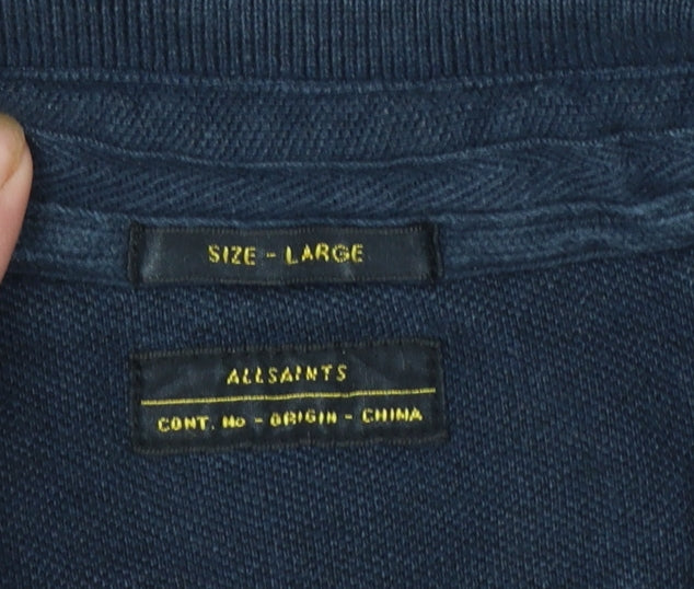AllSaints Men's Blue Cotton Short Sleeve Polo Shirt Size L
