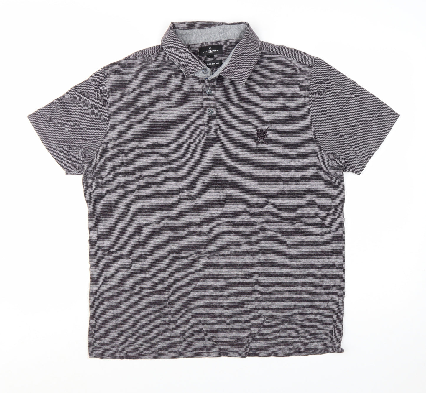 Jeff Banks Mens Grey Striped Cotton Polo Shirt Size L