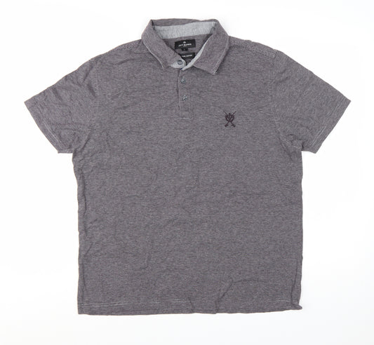 Jeff Banks Mens Grey Striped Cotton Polo Shirt Size L