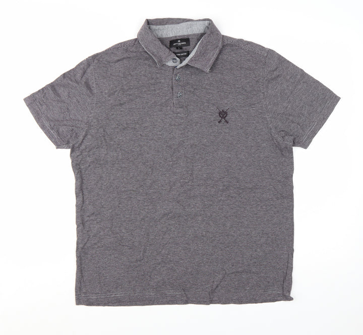 Jeff Banks Mens Grey Striped Cotton Polo Shirt Size L