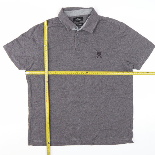 Jeff Banks Mens Grey Striped Cotton Polo Shirt Size L