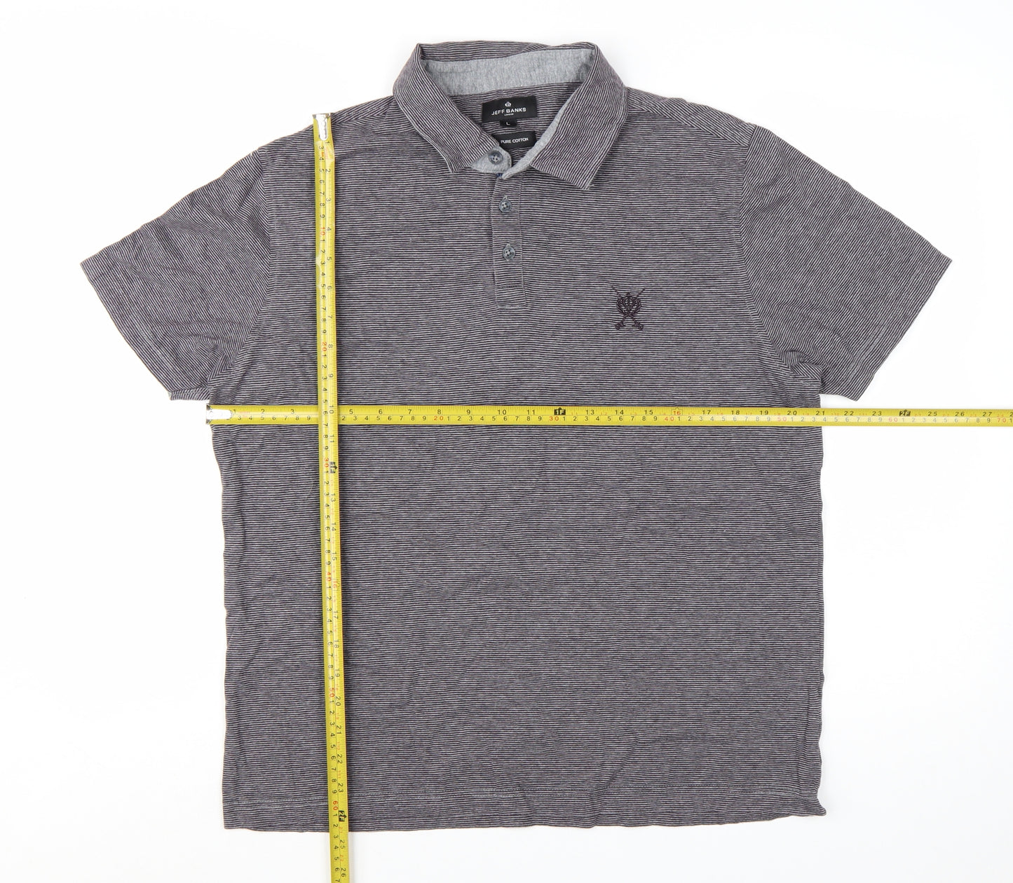 Jeff Banks Mens Grey Striped Cotton Polo Shirt Size L