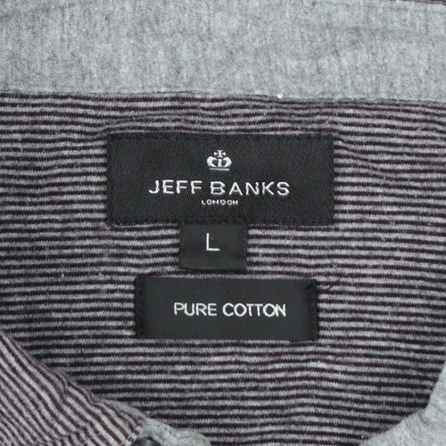 Jeff Banks Mens Grey Striped Cotton Polo Shirt Size L