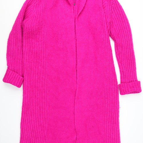 Zara Women Pink Chunky-Knit Long Cardigan XS