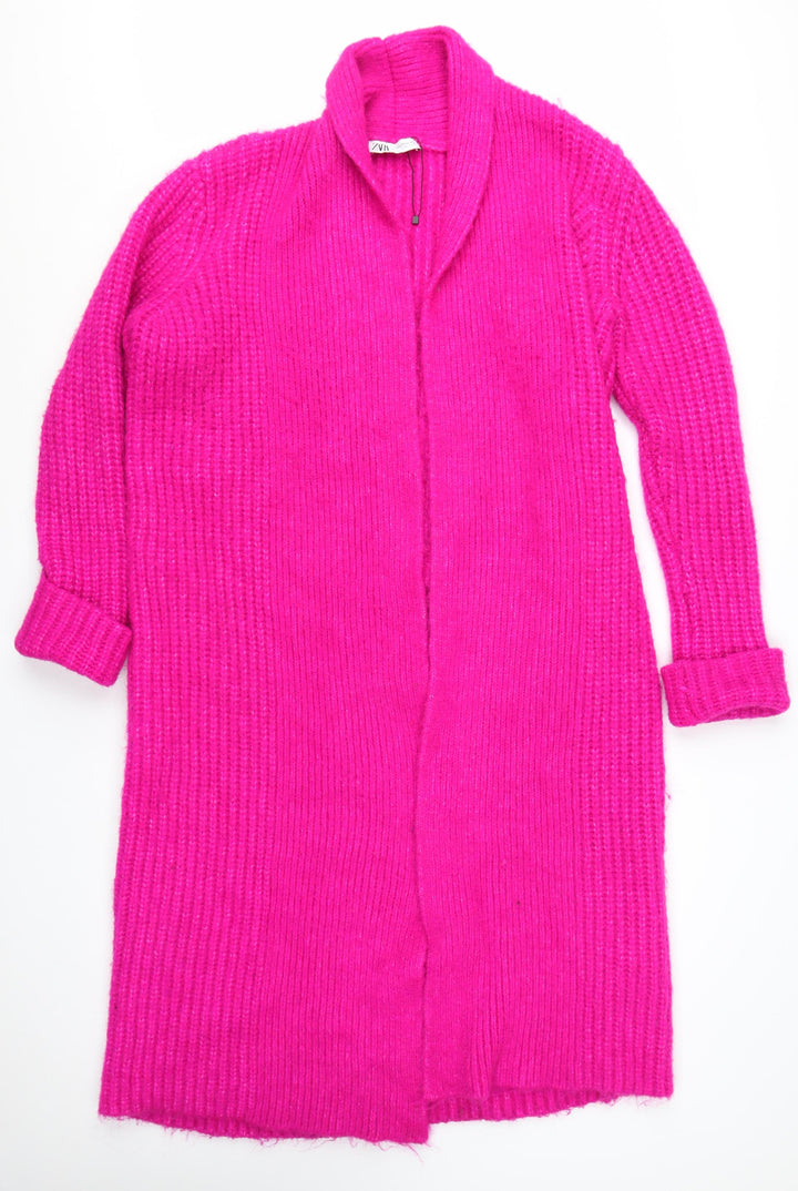 Zara Women Pink Chunky-Knit Long Cardigan XS