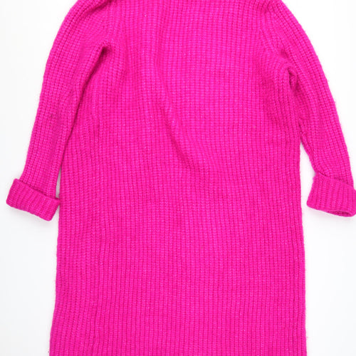 Zara Women Pink Chunky-Knit Long Cardigan XS