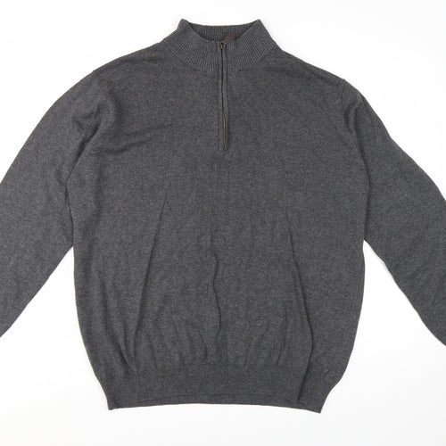 Brook Taverner Men's Grey XL 1/2 Zip Cotton Acrylic Jumper
