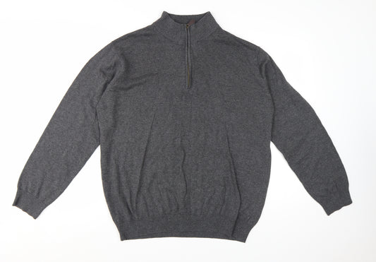 Brook Taverner Men's Grey XL 1/2 Zip Cotton Acrylic Jumper