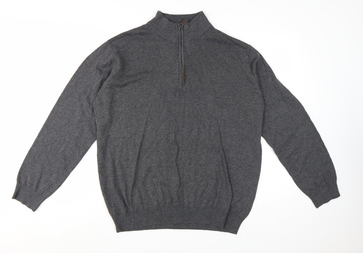 Brook Taverner Men's Grey XL 1/2 Zip Cotton Acrylic Jumper
