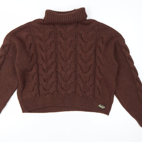Superdry Womens Brown Roll Neck Cable Knit Jumper Size 12