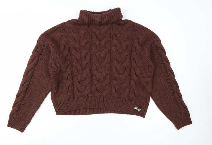Superdry Womens Brown Roll Neck Cable Knit Jumper Size 12