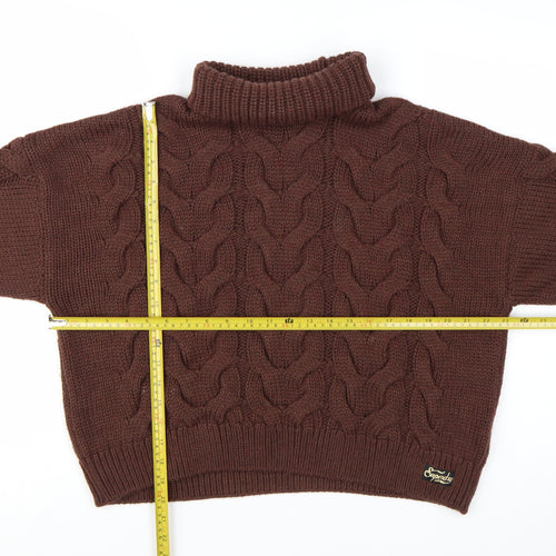 Superdry Womens Brown Roll Neck Cable Knit Jumper Size 12