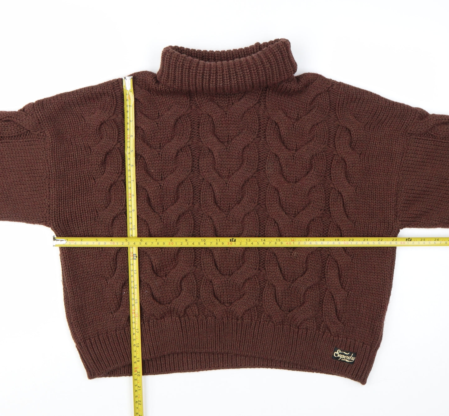 Superdry Womens Brown Roll Neck Cable Knit Jumper Size 12