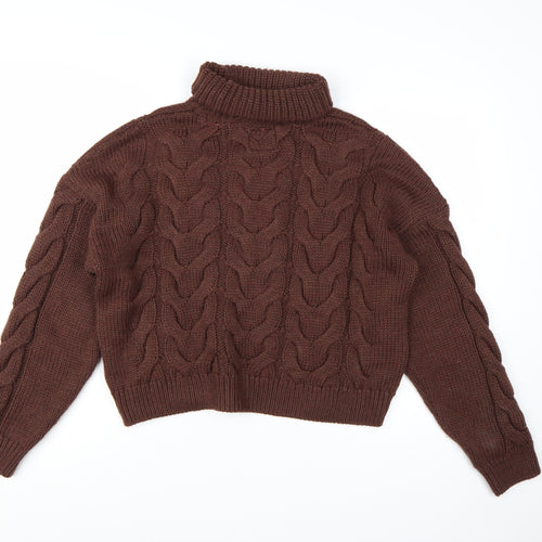Superdry Womens Brown Roll Neck Cable Knit Jumper Size 12