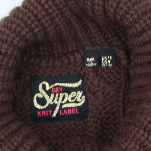 Superdry Womens Brown Roll Neck Cable Knit Jumper Size 12
