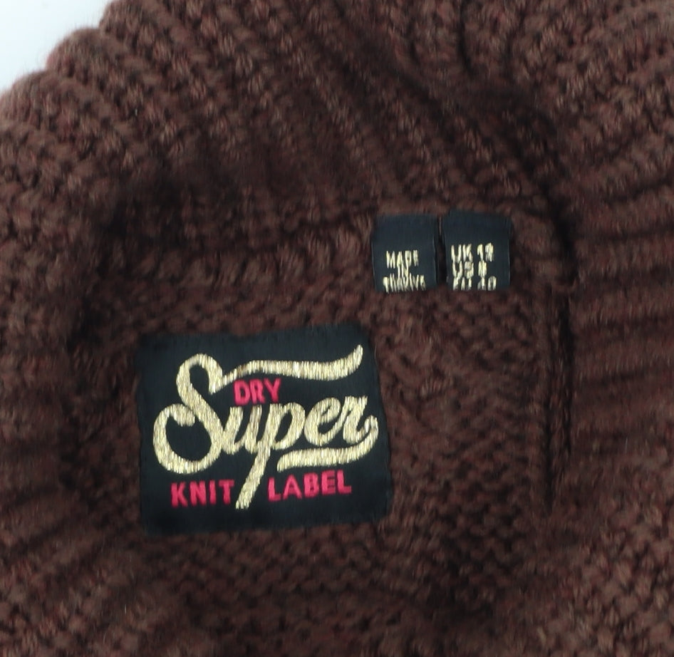 Superdry Womens Brown Roll Neck Cable Knit Jumper Size 12