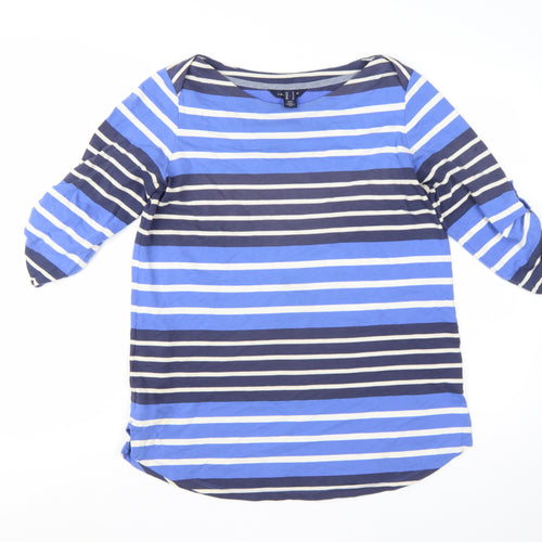 Lands' End Women's Blue Striped Cotton Jersey 3/4 Sleeve T-Shirt Size S
