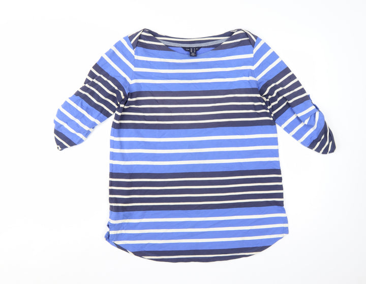 Lands' End Women's Blue Striped Cotton Jersey 3/4 Sleeve T-Shirt Size S