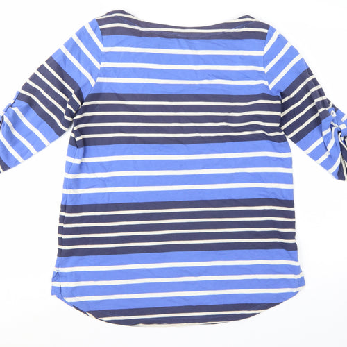 Lands' End Women's Blue Striped Cotton Jersey 3/4 Sleeve T-Shirt Size S