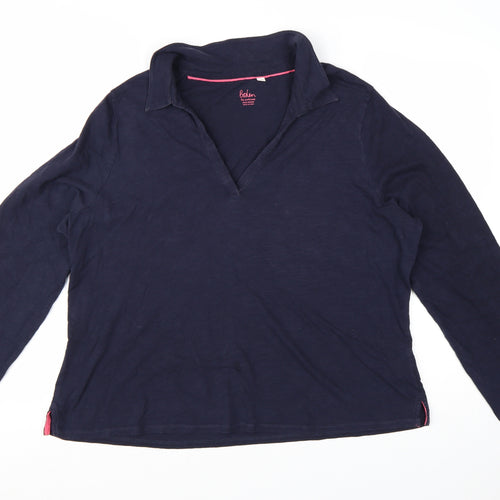 Boden Women Blue XL Long Sleeve Collared Cotton Jersey Polo Top