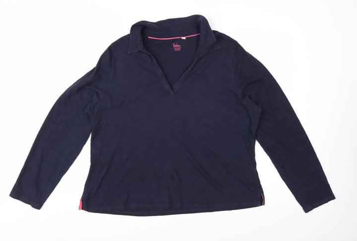 Boden Women Blue XL Long Sleeve Collared Cotton Jersey Polo Top