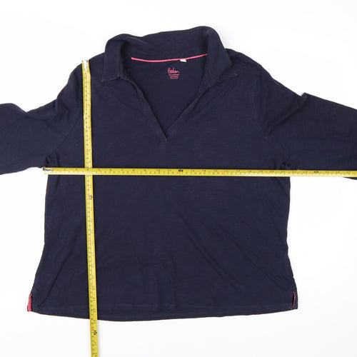 Boden Women Blue XL Long Sleeve Collared Cotton Jersey Polo Top