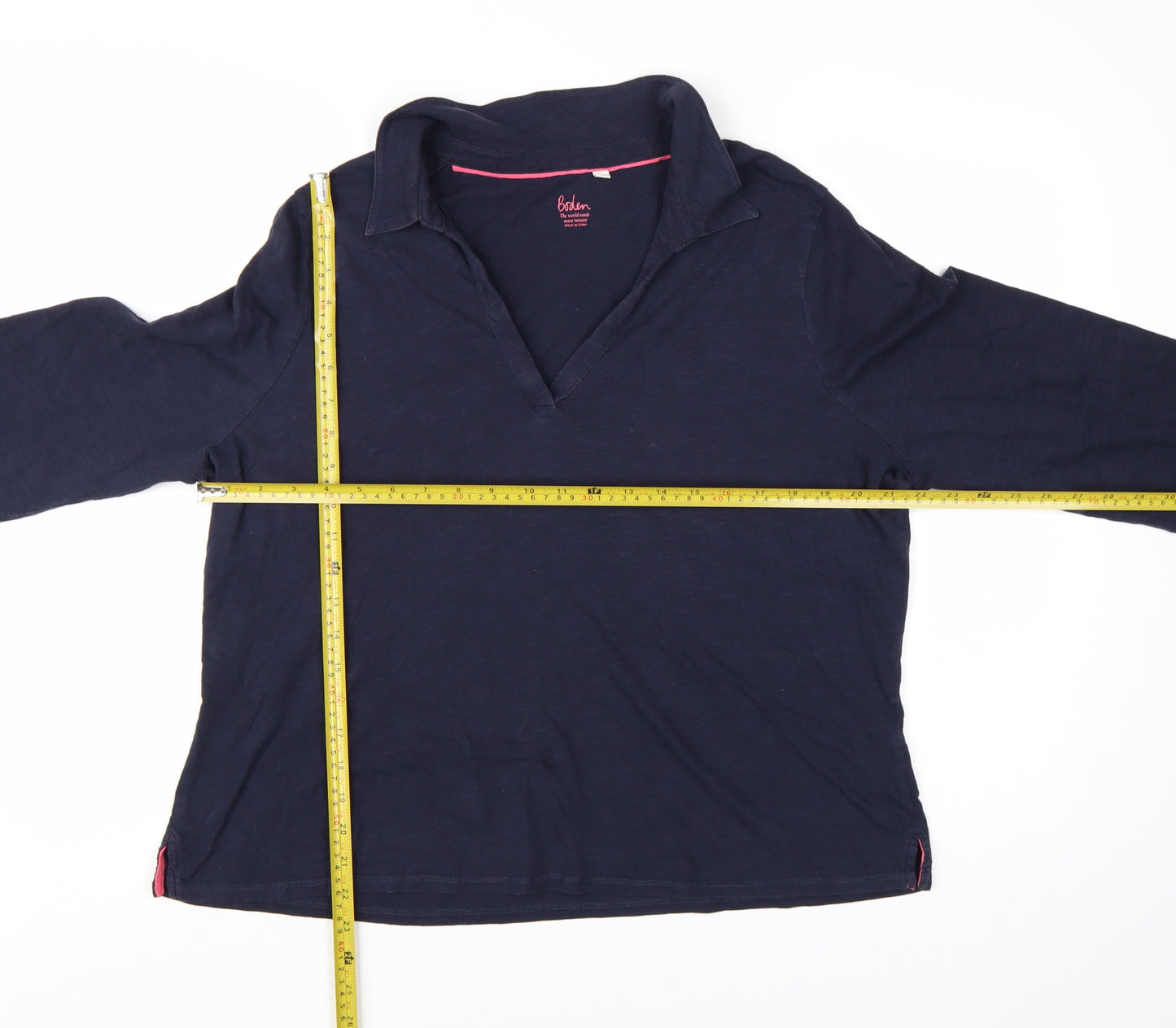 Boden Women Blue XL Long Sleeve Collared Cotton Jersey Polo Top