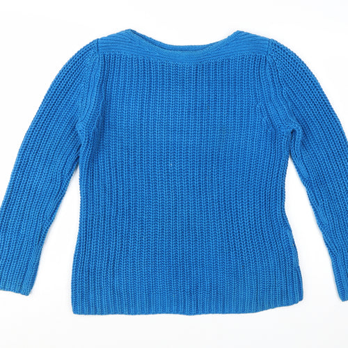 Reiss Women Blue Chunky-Knit Cotton Pullover Jumper M