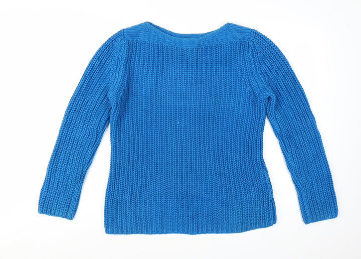 Reiss Women Blue Chunky-Knit Cotton Pullover Jumper M