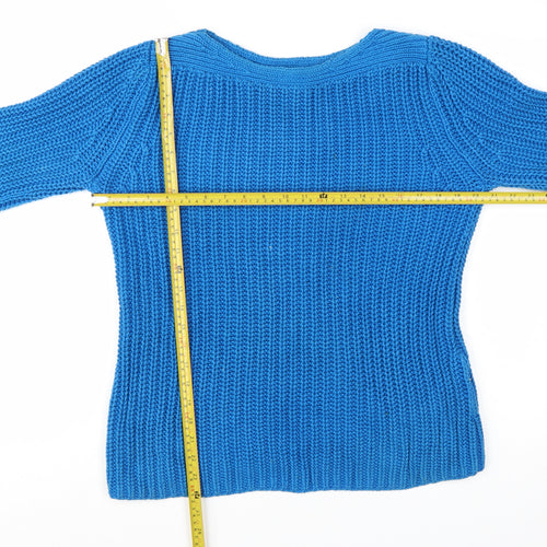 Reiss Women Blue Chunky-Knit Cotton Pullover Jumper M