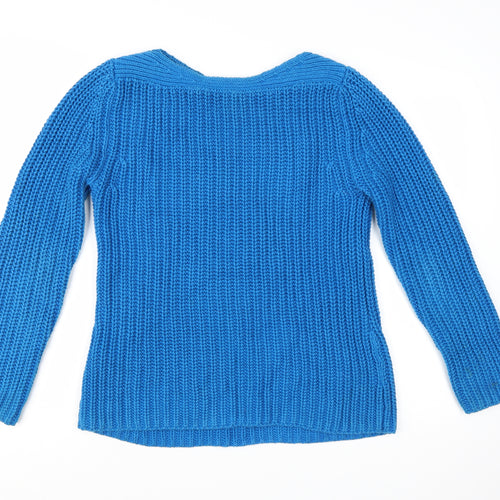 Reiss Women Blue Chunky-Knit Cotton Pullover Jumper M