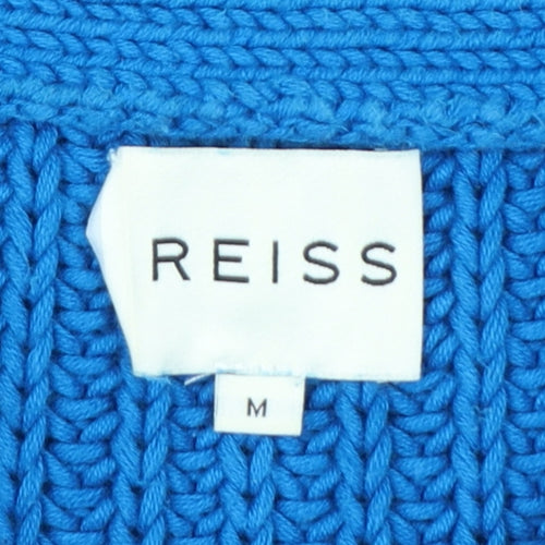 Reiss Women Blue Chunky-Knit Cotton Pullover Jumper M
