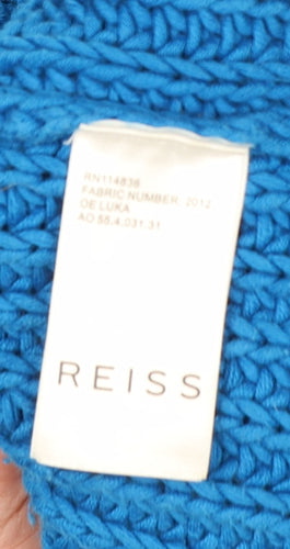 Reiss Women Blue Chunky-Knit Cotton Pullover Jumper M