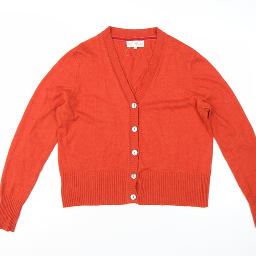 Mistral Womens Orange Wool Blend V-Neck Button Cardigan Size 14