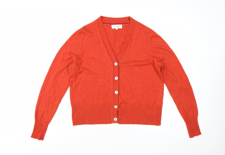 Mistral Womens Orange Wool Blend V-Neck Button Cardigan Size 14