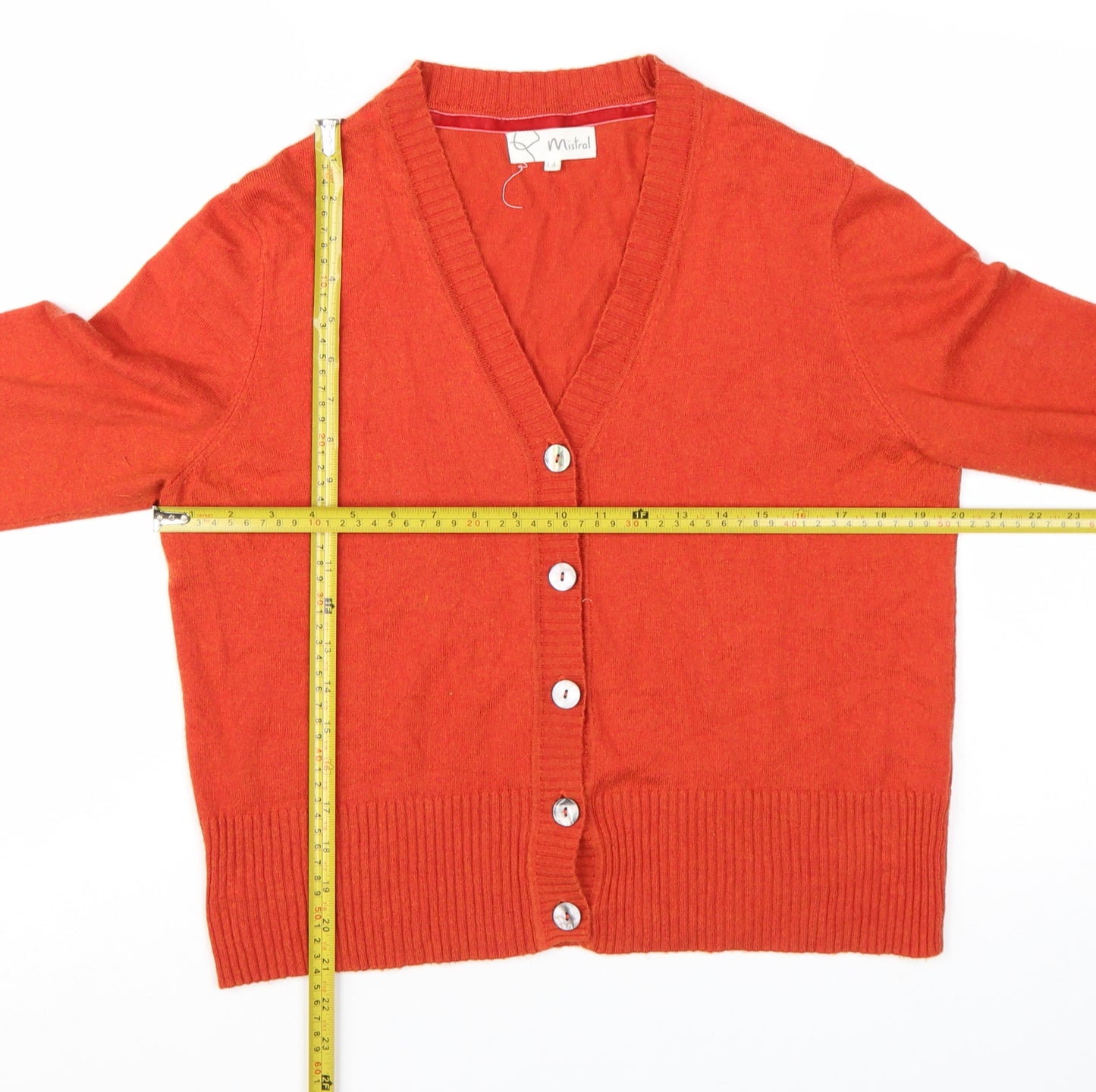 Mistral Womens Orange Wool Blend V-Neck Button Cardigan Size 14
