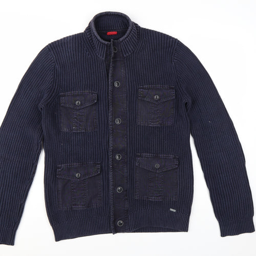 OLYMP Men's Blue Cotton Button Cardigan Jumper M