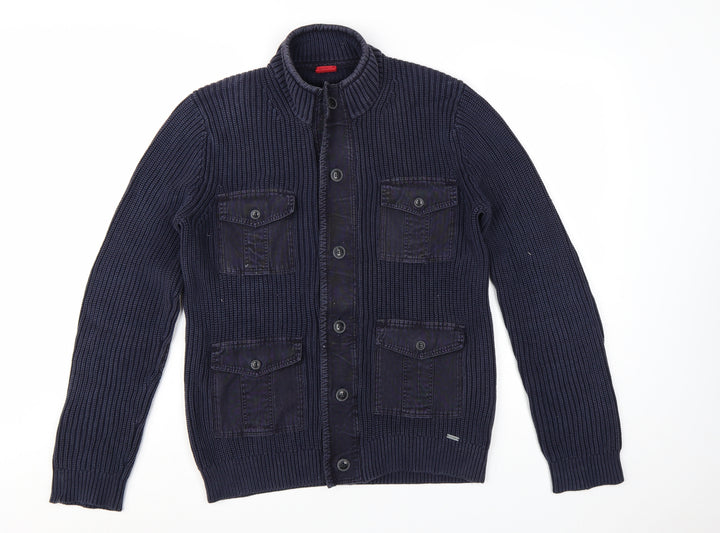 OLYMP Men's Blue Cotton Button Cardigan Jumper M