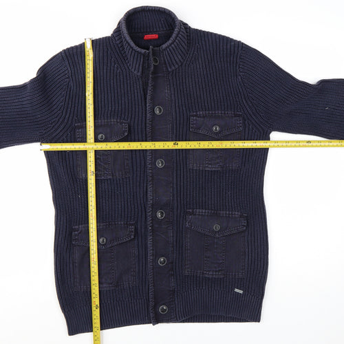 OLYMP Men's Blue Cotton Button Cardigan Jumper M