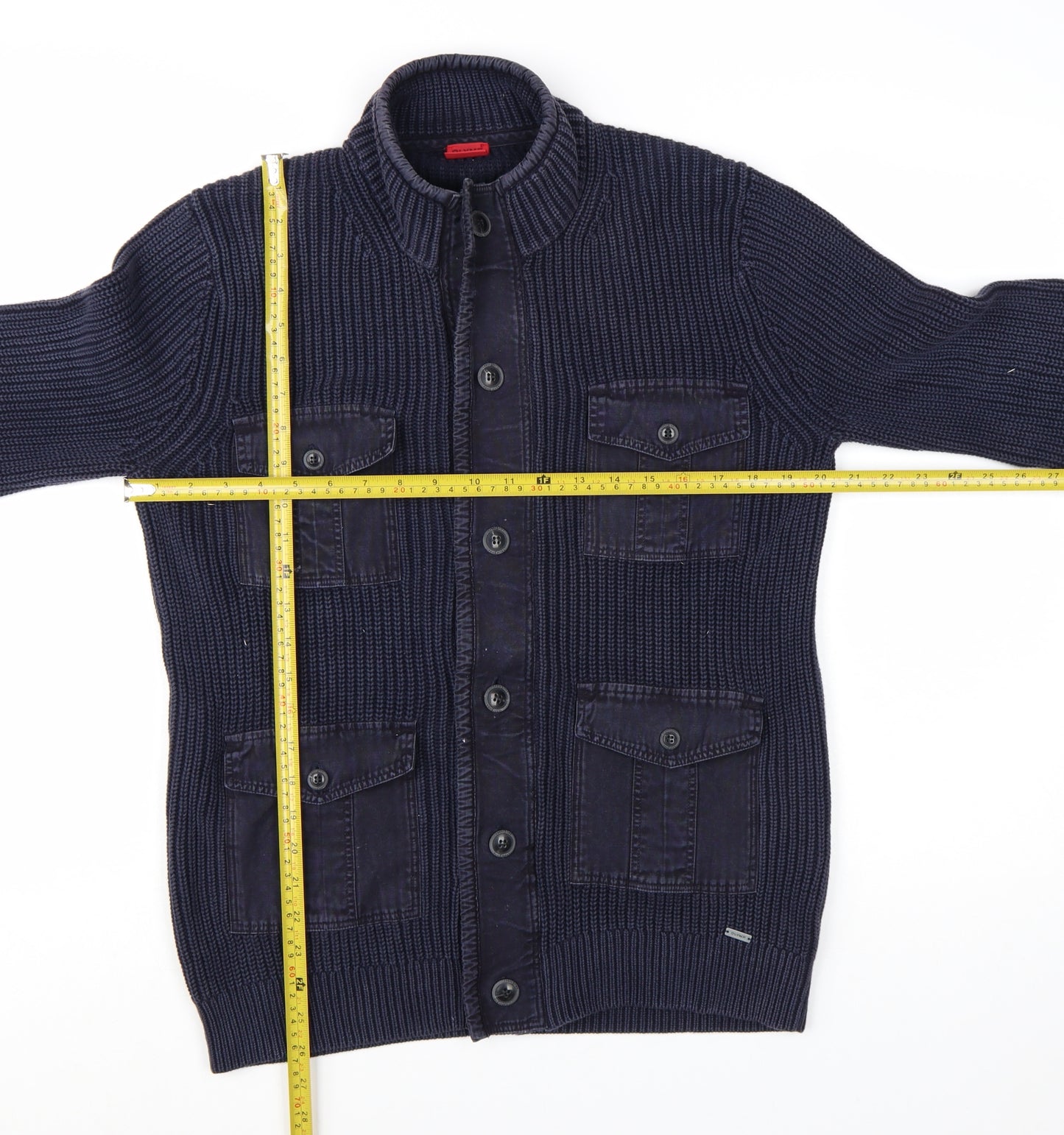 OLYMP Men's Blue Cotton Button Cardigan Jumper M