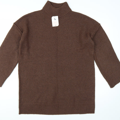 Tu Womens Brown High Neck Long Sleeve Knit Pullover Jumper M