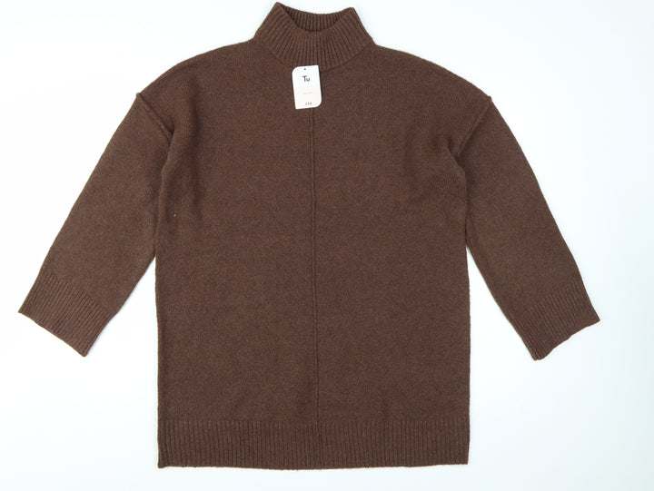 Tu Womens Brown High Neck Long Sleeve Knit Pullover Jumper M