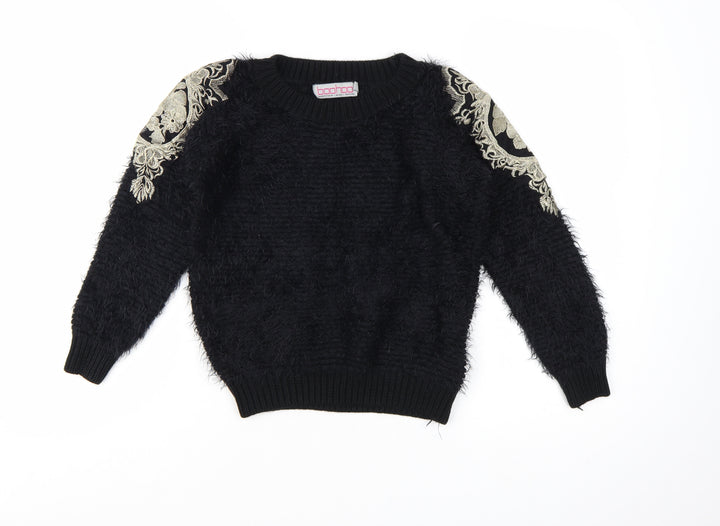 Boohoo Women’s Black Embroidered Shoulder Fluffy Knit Jumper S